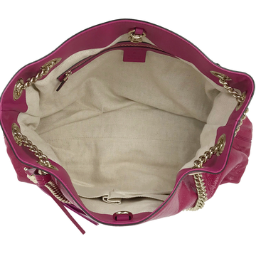 【古着】gucci 古驰 soho浮雕互扣式双g标志流苏链条包(漆皮) 粉色(a)