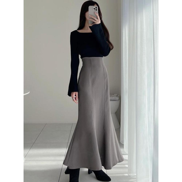 GRL 开衩美人鱼裙 灰褐色 M 品番:dk988(一件包邮)