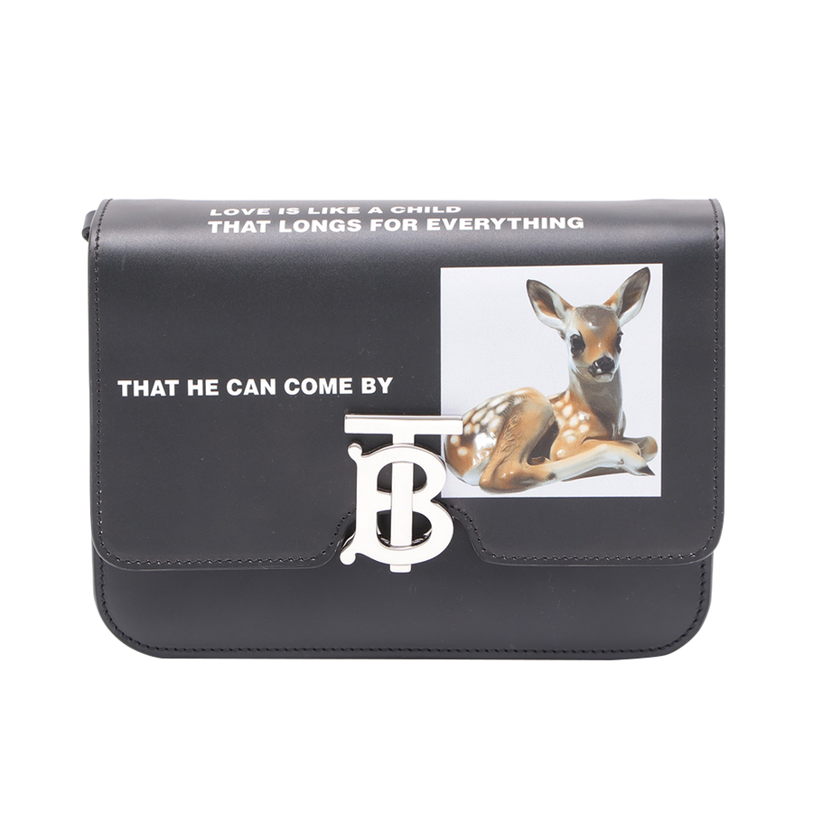 【古着】burberry 博柏利 tb银扣小鹿斑比印花链条挎包(皮革) 黑色(s)