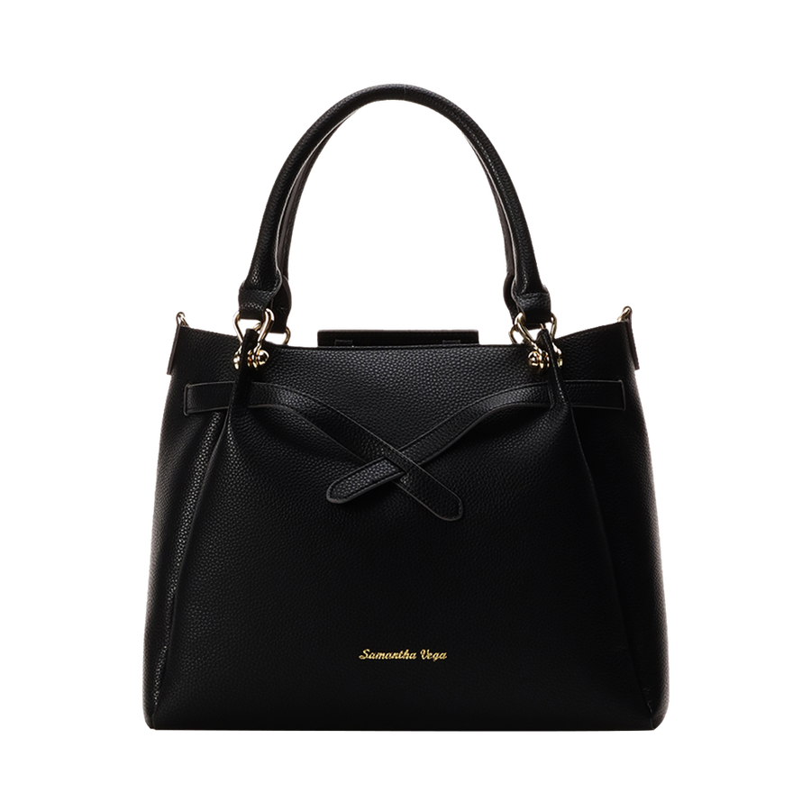 自营samantha vega 纯色绑带托特包 黑色